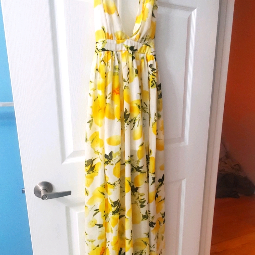 Atherial lemon print chiffon dress